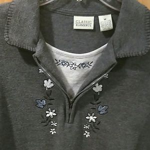 Misses sz m grey pullover tunic sweater/applicays